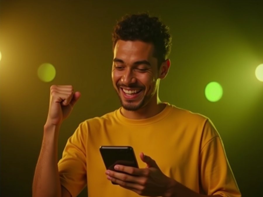 Apostador comemorando um ganho no celular